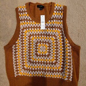 J. Crew NWT Yellow Brown Crochet Sweater Vest L